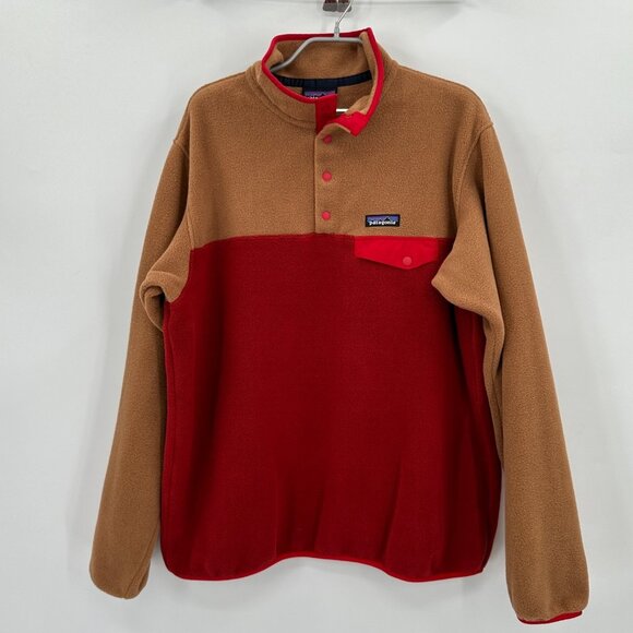 Patagonia Tops - Patagonia Women's Lightweight Synchilla Snap-T Fleece Pullover XL Tan/Red #25455